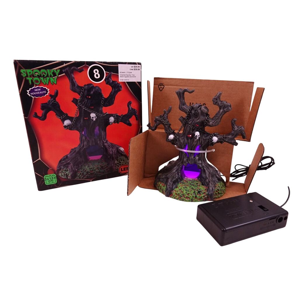 2025 Lemax Spooky Town Chained Spook Tree NEW Halloween Village Lighted Purple